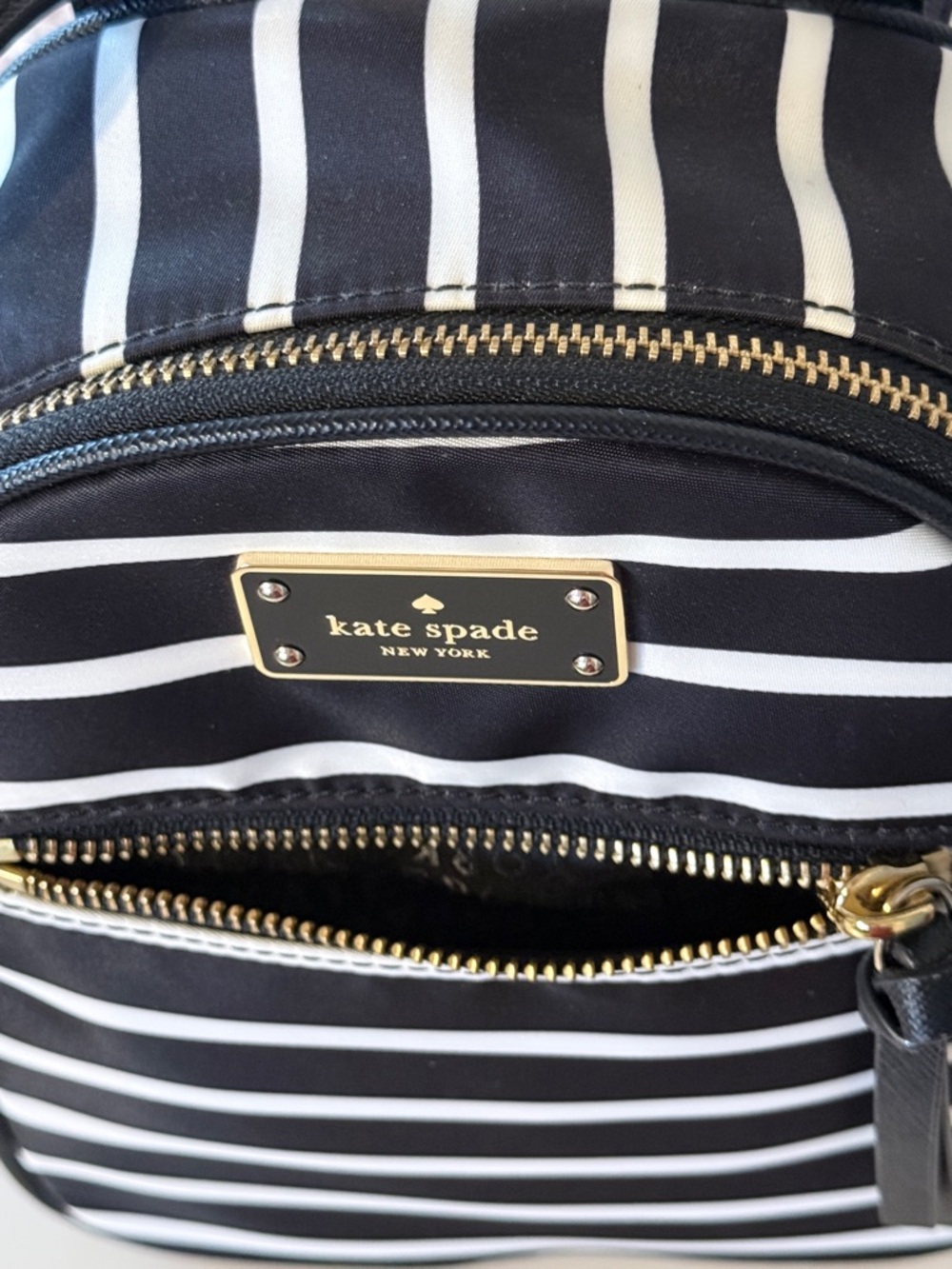 Kate Spade Wilson Road French Stripe Mini Bradley Backpack Black White Nylon Bag - Picture 9 of 17